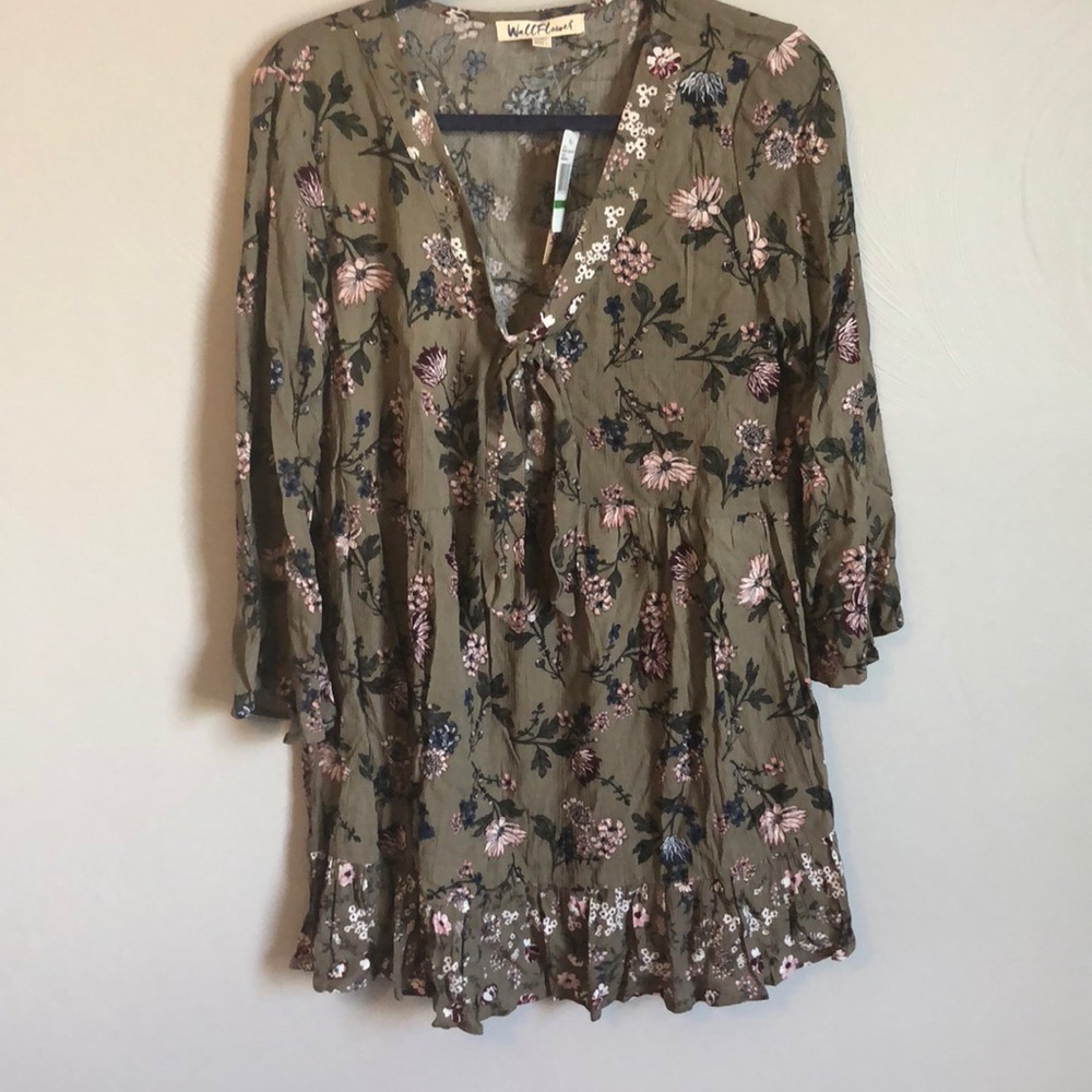 Green Floral Front Tie Dress